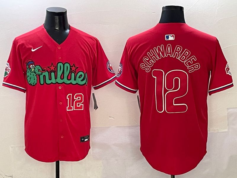 Men Philadelphia Phillies #12 Schwarber Red three generations Joint Name 2025 Nike MLB Jersey style 2